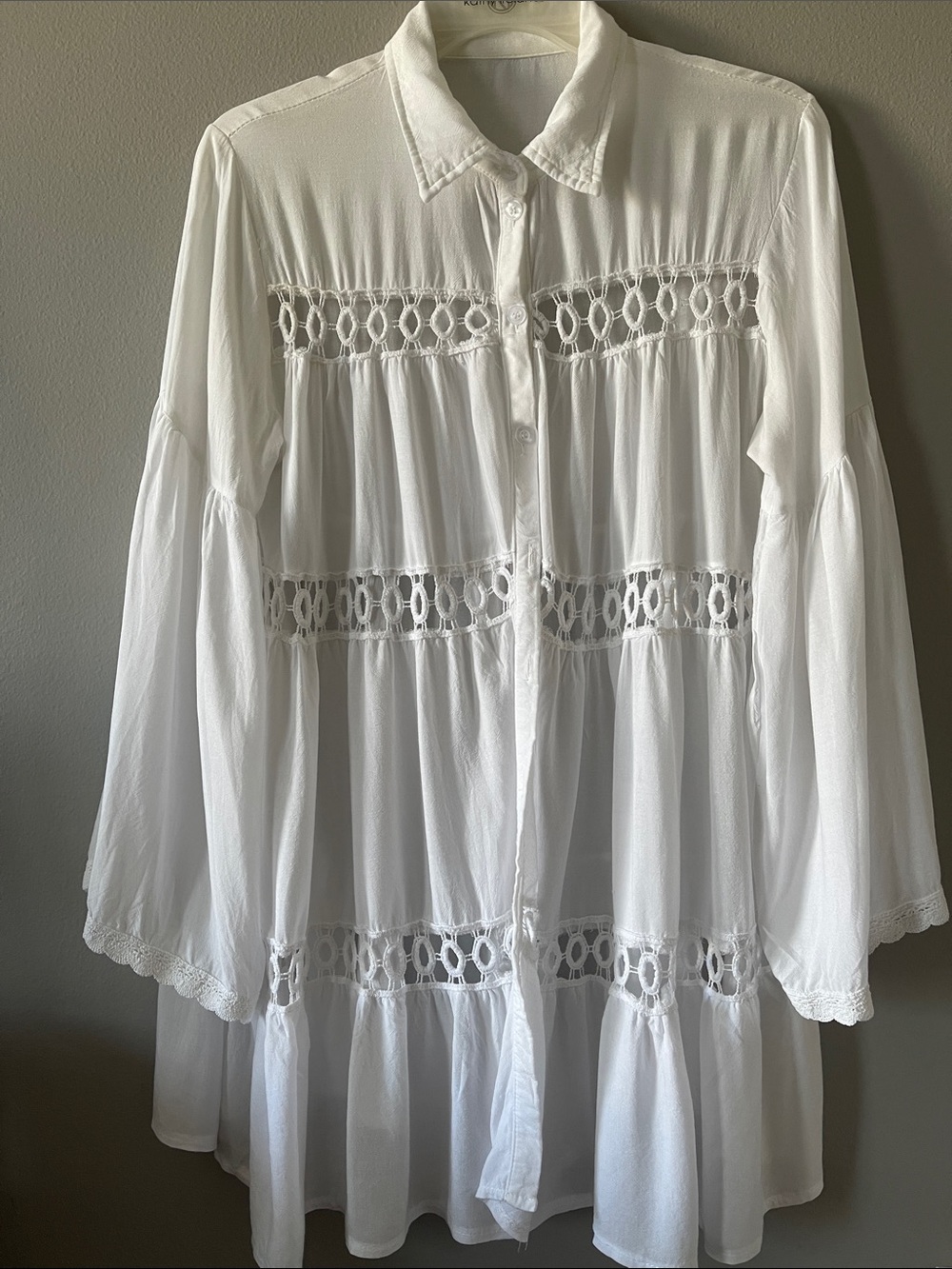Cotton White Crochet-Trim Button Front Blouse